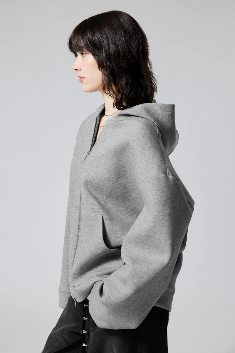 Weekday volume scuba zip through hoodie in grey melange