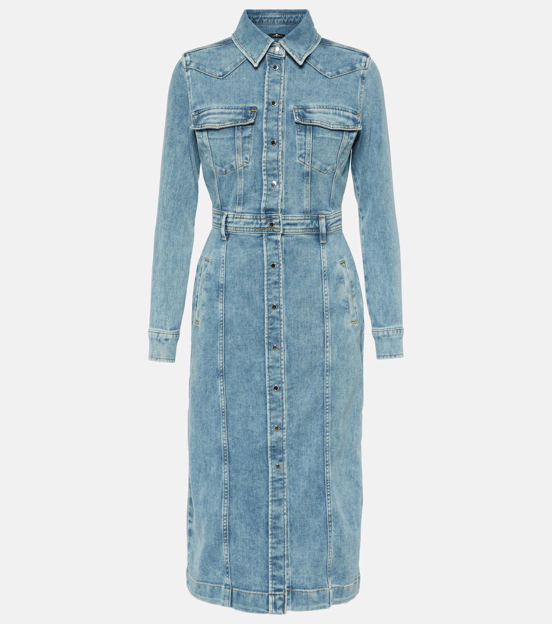 7 for all mankind denim wrap dress 7 For All Mankind Indigo Linen V-Neck Dress in Arizona