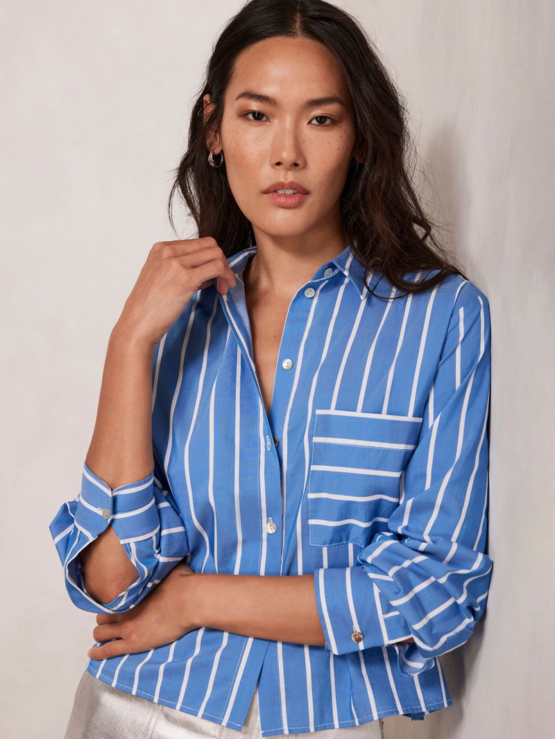 Cropped Striped Cotton Blend Shirt