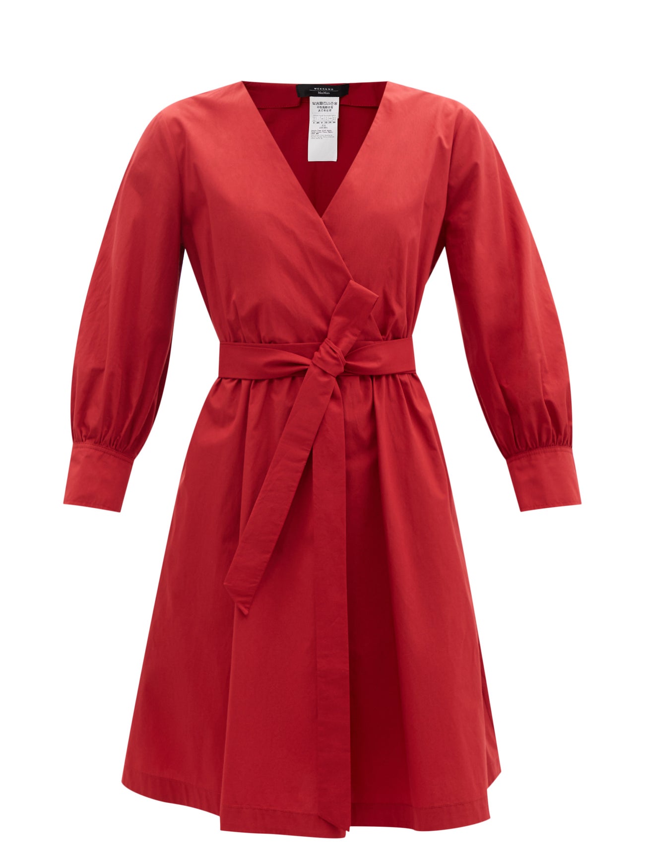 MAX MARA Red AFFINE 3/4 Sleeve Belted A-line Midi Fit Flare Skirt Dress 4  36 38