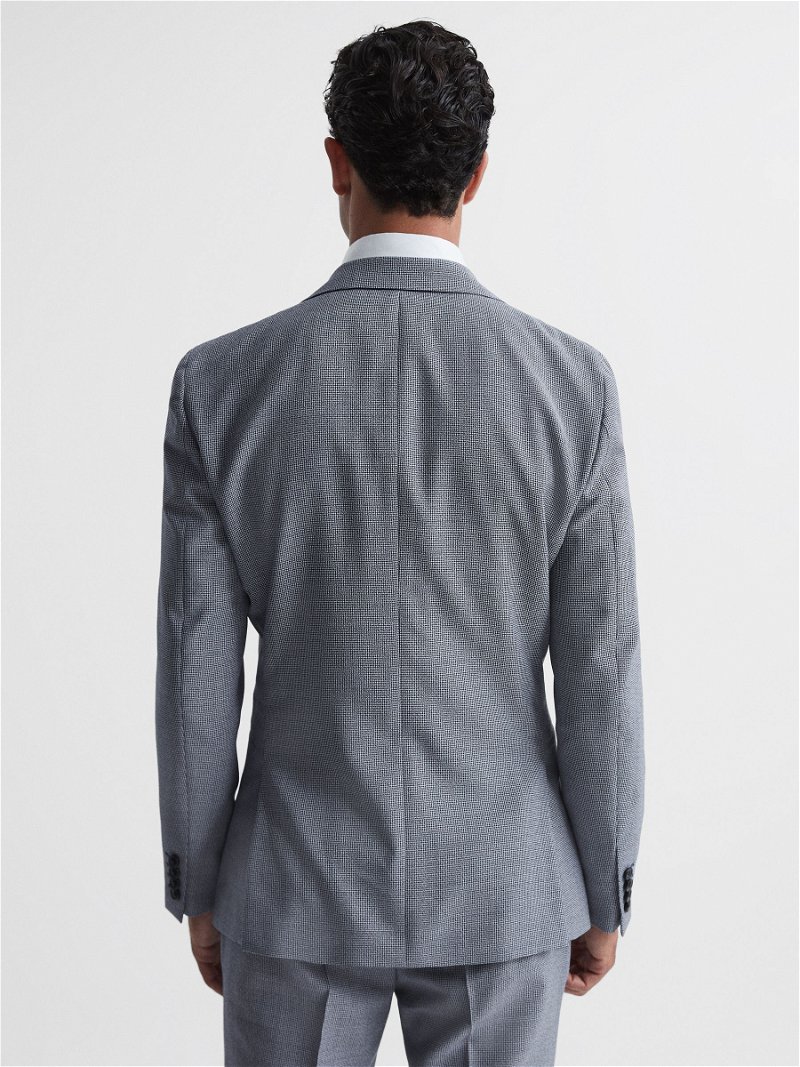 REISS Hustle Single Breasted Micro Puppytooth Blazer in Blue