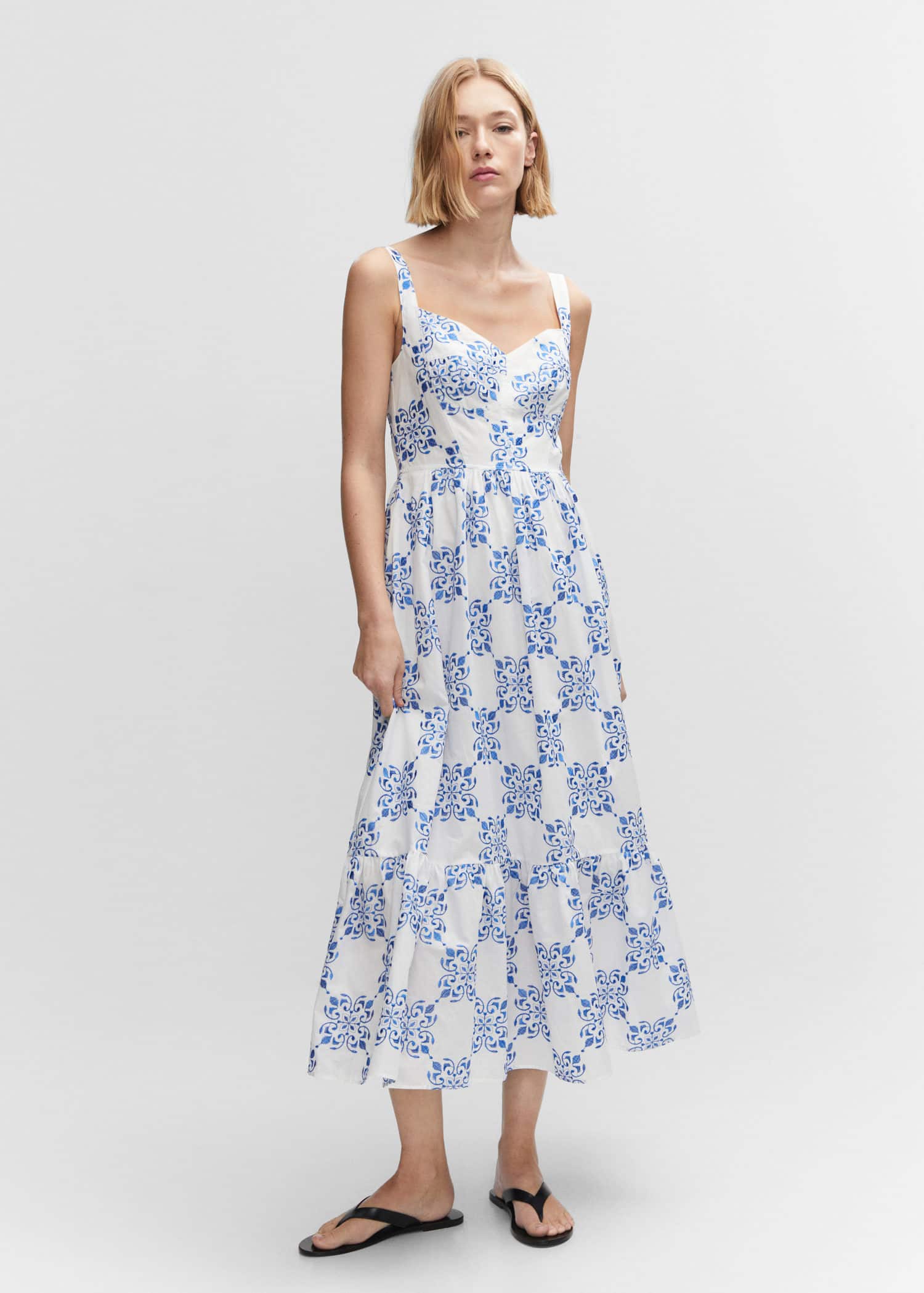 MANGO Embroidered Flared Dress | endource