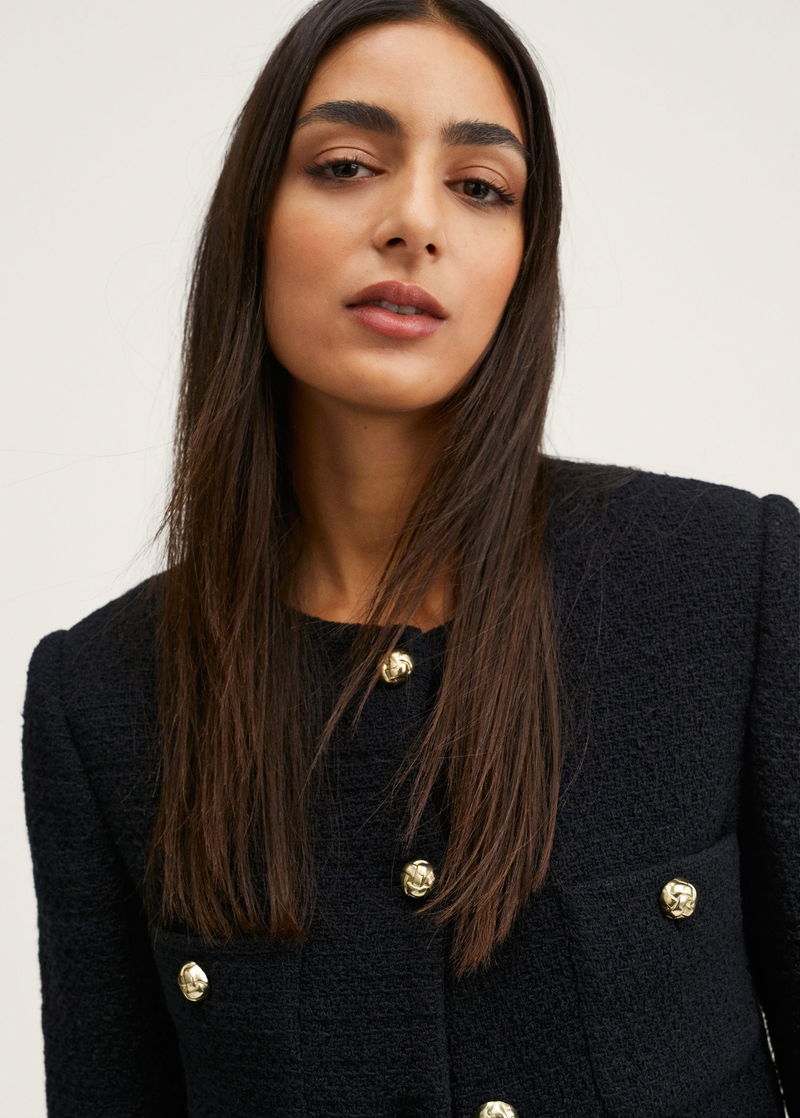 MANGO Pocket Tweed Jacket in Black Endource