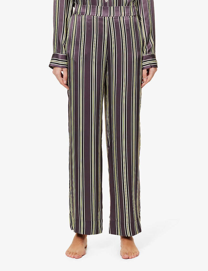 ASCENO London Straight-Leg Low-Rise Silk Pyjama Bottoms in  HEATHERLIMESTRIPE