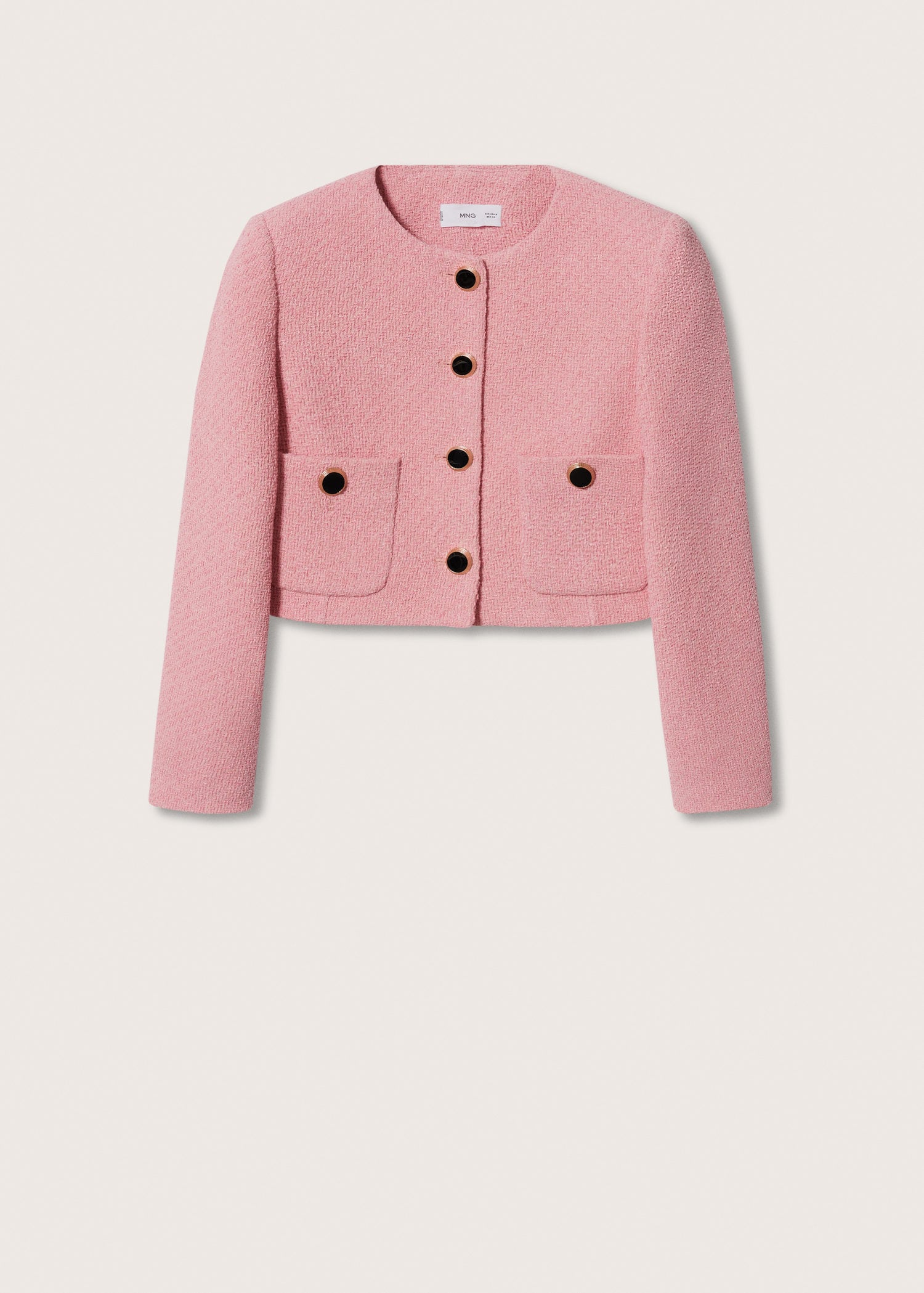 MANGO Crop Tweed Jacket in Pastel Pink | Endource