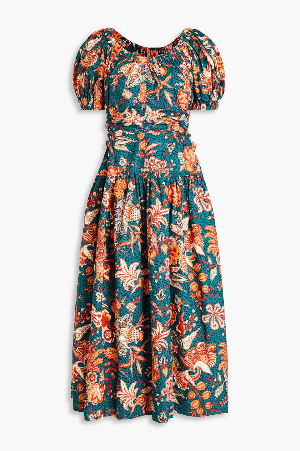 ulla johnson gathered printed cotton poplin midi dress ULLA JOHNSON Lyria gathered printed cotton-blend midi dress