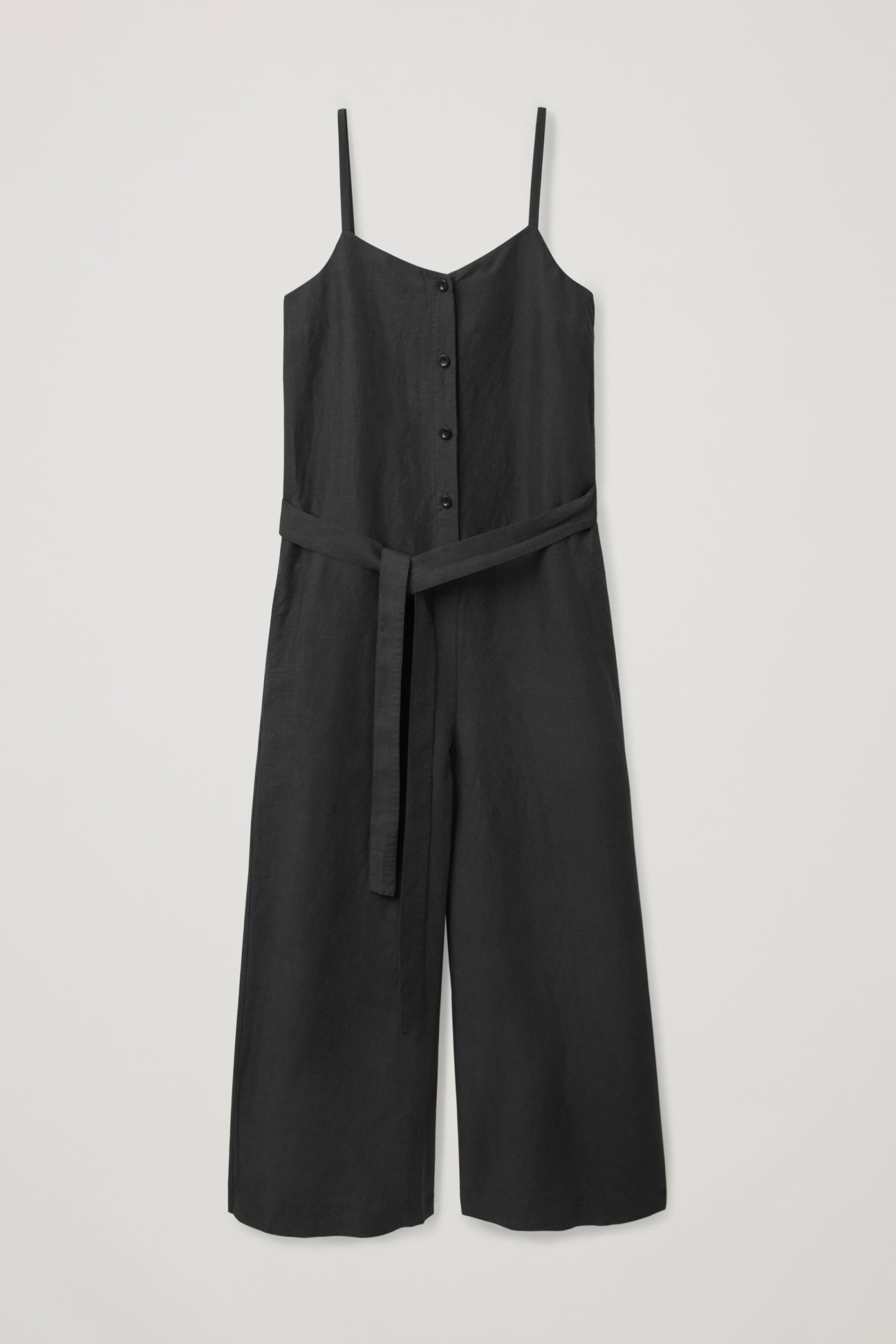 COS Linen Belted Jumpsuit in Black | Endource