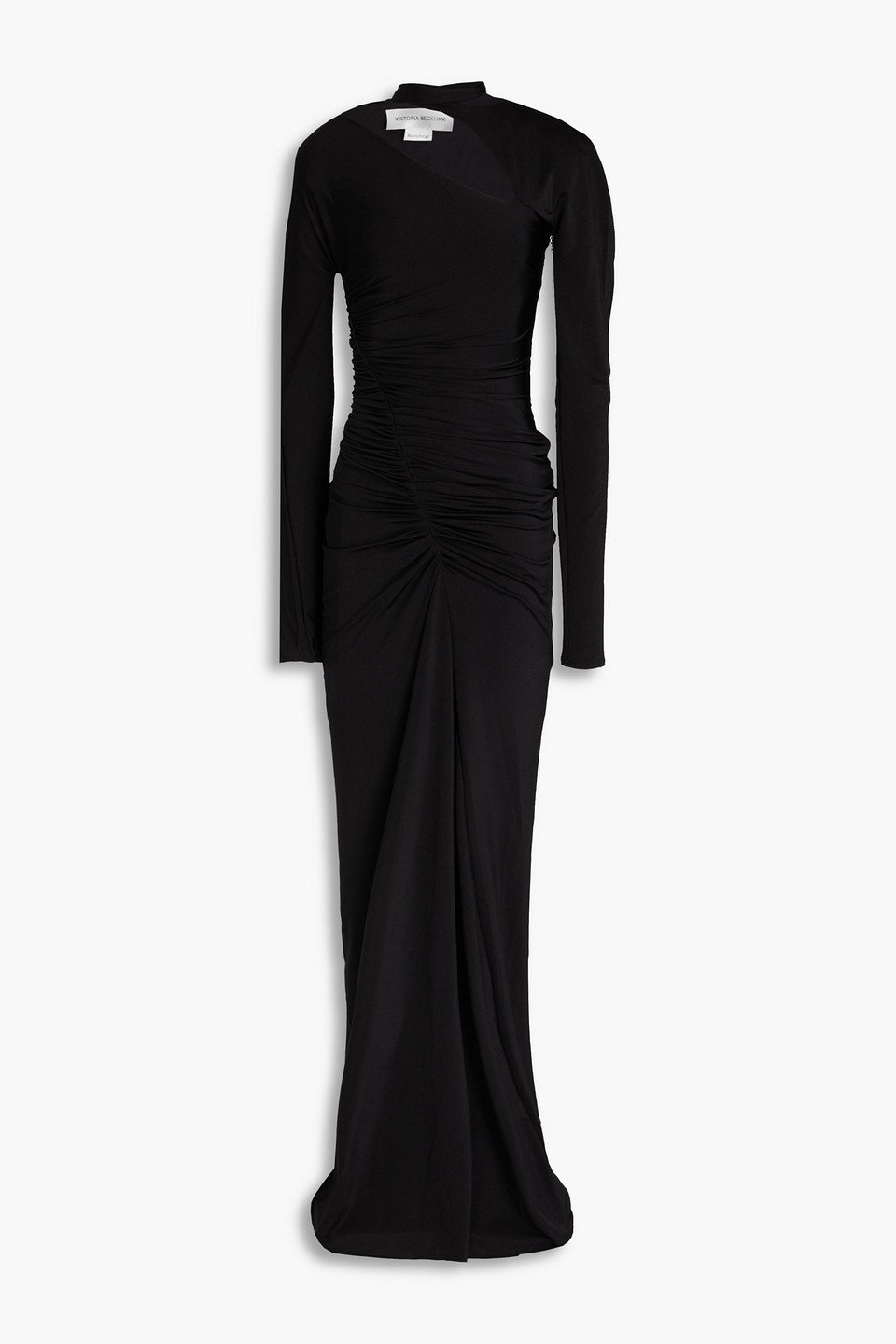 VICTORIA BECKHAM Cutout Ruched Satin Maxi Dress in Black | Endource