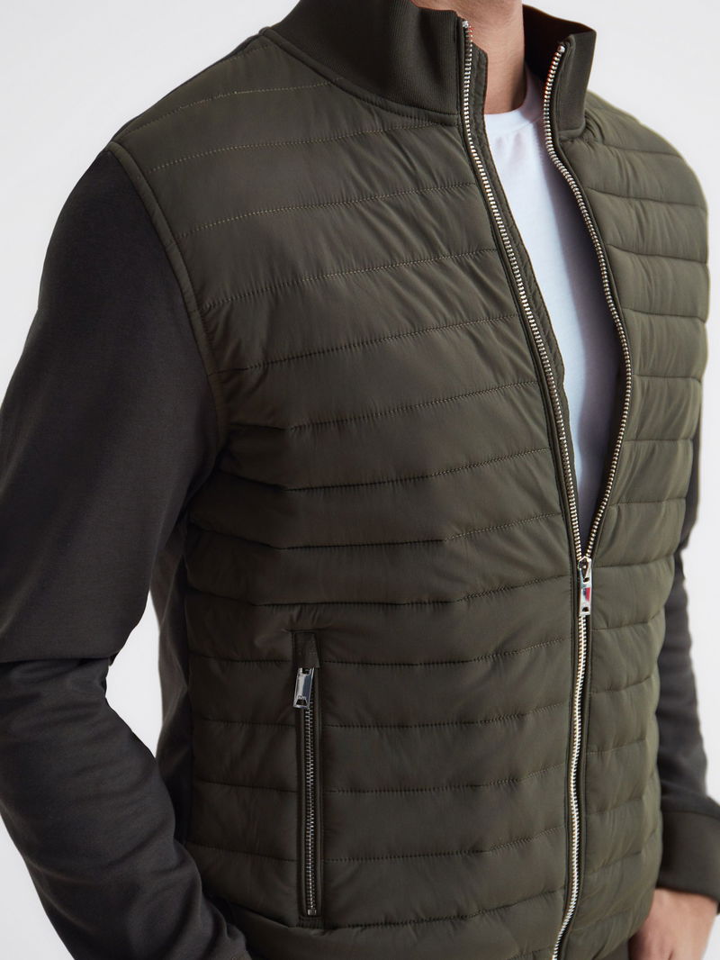 REISS Flintoff Quilted Zip Through Jacket in Chocolate