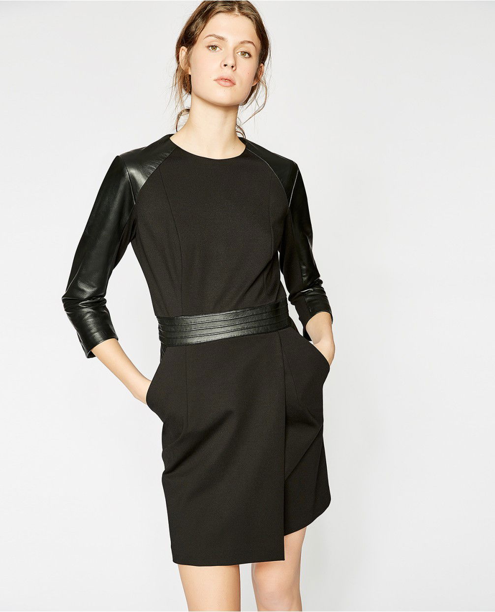 kooples leather dress The Kooples Midi Pleated Dress Polyester-Leather size 32