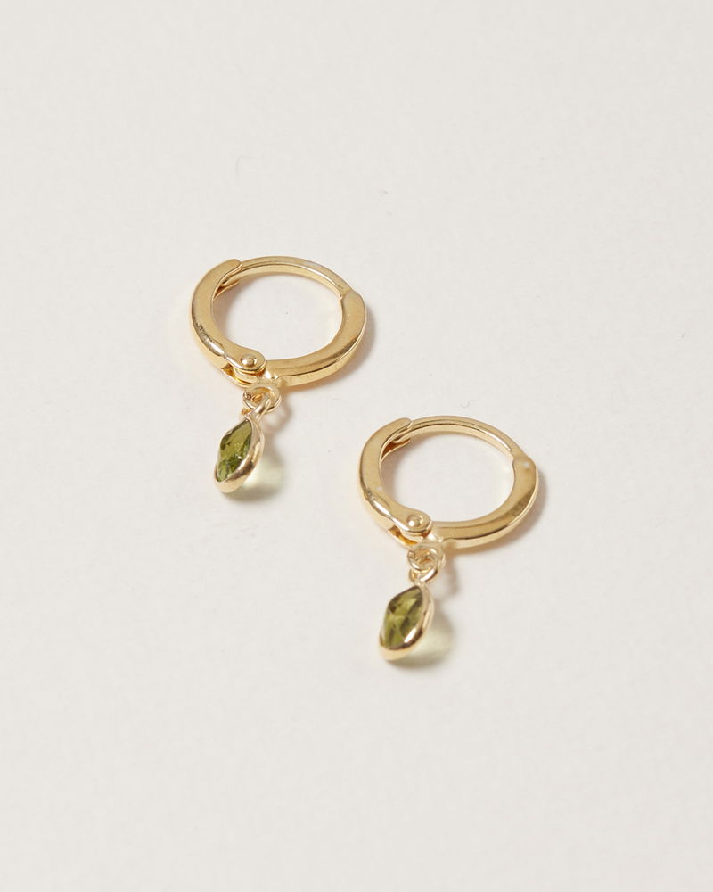 Auden Tiny Teardrop Green Peridot & Gold Plated Huggie Earrings