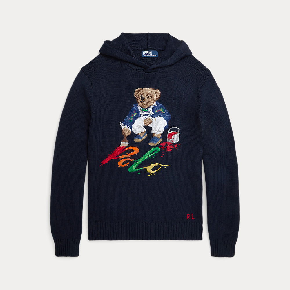 POLO RALPH LAUREN Polo Bear Cotton Hooded Jumper in Blue | Endource