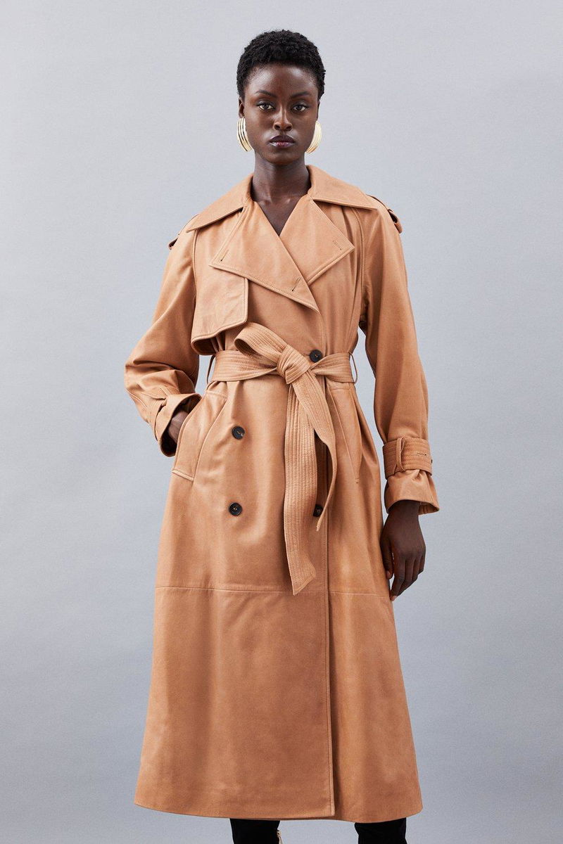 KAREN MILLEN Leather Oversize Trench Coat endource