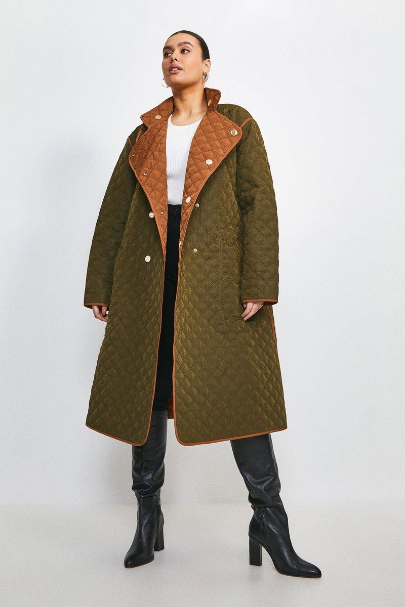 KAREN MILLEN Curve Reversible Quilted Trench Coat endource
