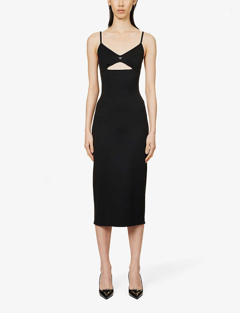prada cut out dress Logo-Plaque Cut-Out Stretch-Woven Midi Size:50 Short vintage prada dress swatches-dani-mini-dress Layla Crochet Mini Dress