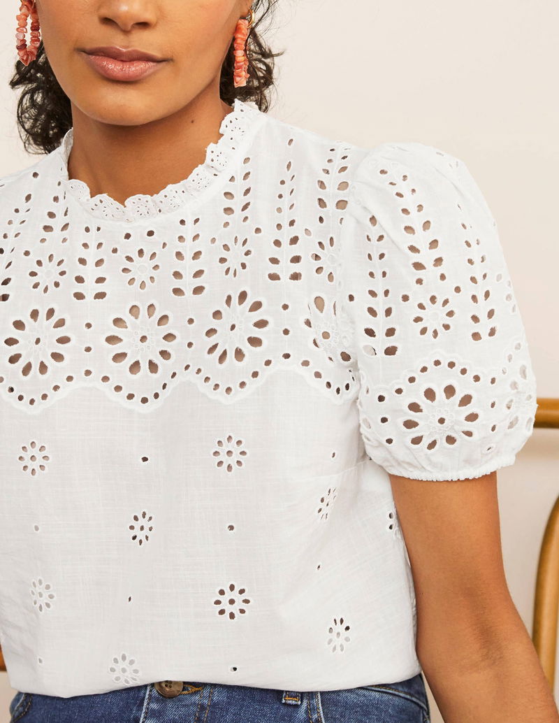 BODEN Altheda Broderie Top in White | Endource