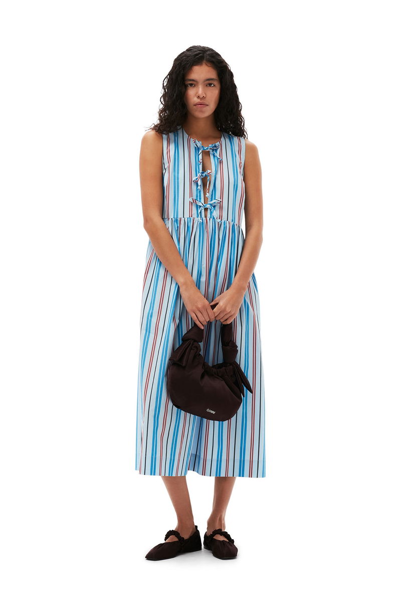 GANNI Stripe Cotton Poplin Midi Dress | endource