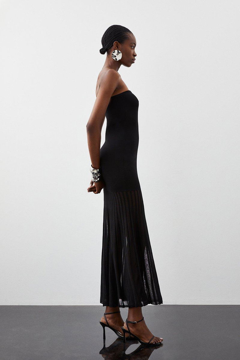 KAREN MILLEN Tall Viscose Blend Sheer Knit Bandeau Pleated Skirt Midaxi Dress | endource KAREN MILLEN Tall Viscose Blend Sheer Knit Bandeau Pleated Skirt Midaxi Dress | endource