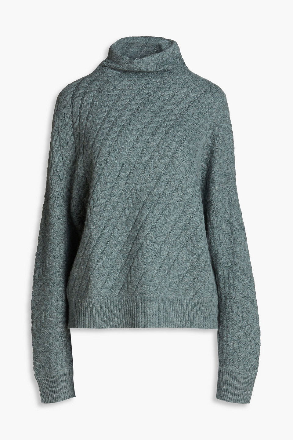 LOULOU STUDIO CableKnit Cashmere Turtleneck Sweater in Green Endource
