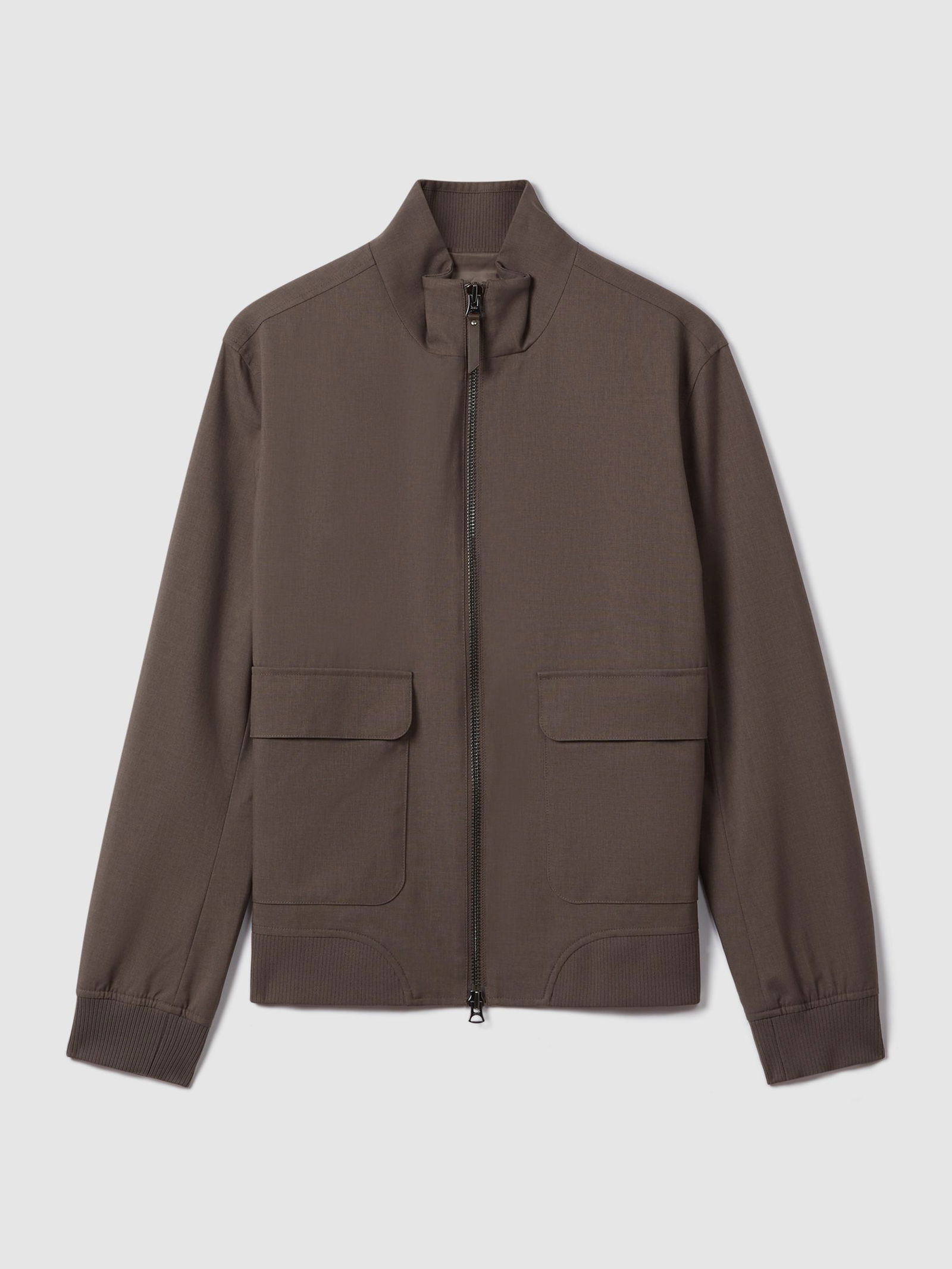 REISS Rufus Funnel Neck ZipThrough Jacket in Brown Endource