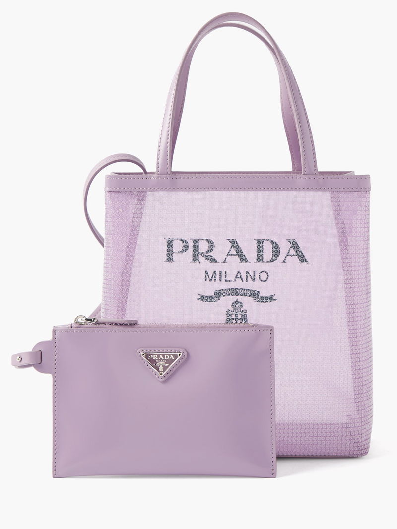 Prada logo-print sequin-embellished Mini Bag - Purple