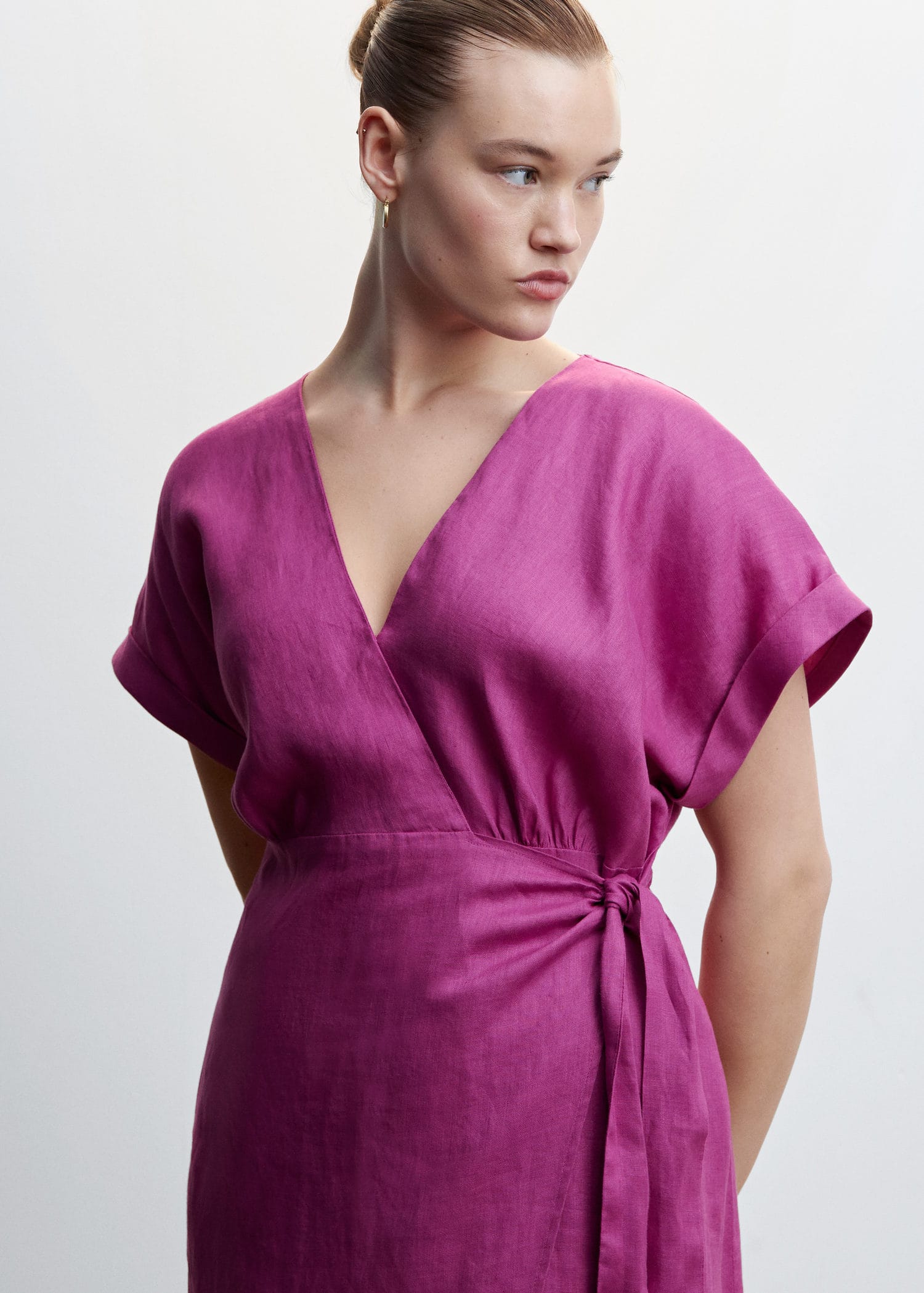 MANGO Bow Linen-Blend Dress | endource