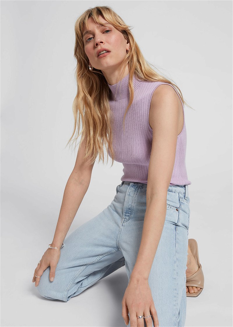 OTHER STORIES Sleeveless Mock Neck Ribbed Top in Lilac