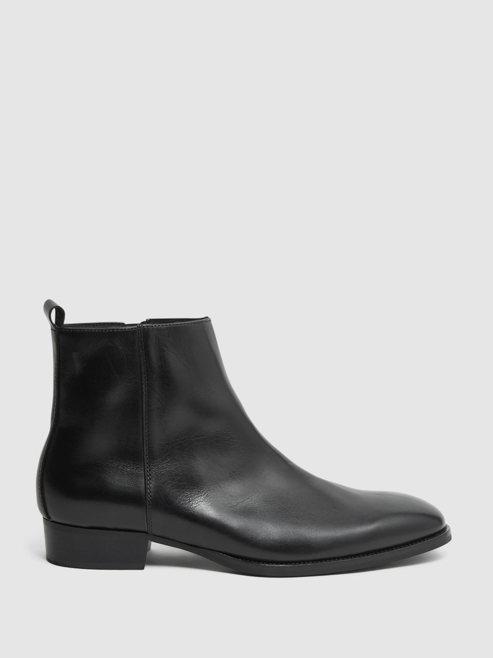 REISS Cody Leather Zip Up Boots in Black Endource
