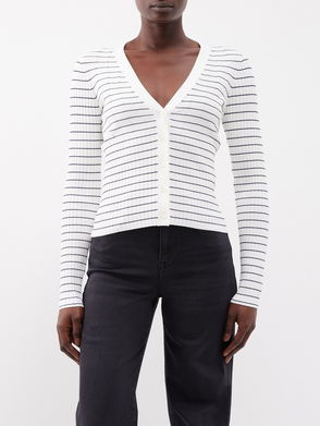 Striped plait-knitted cardigan