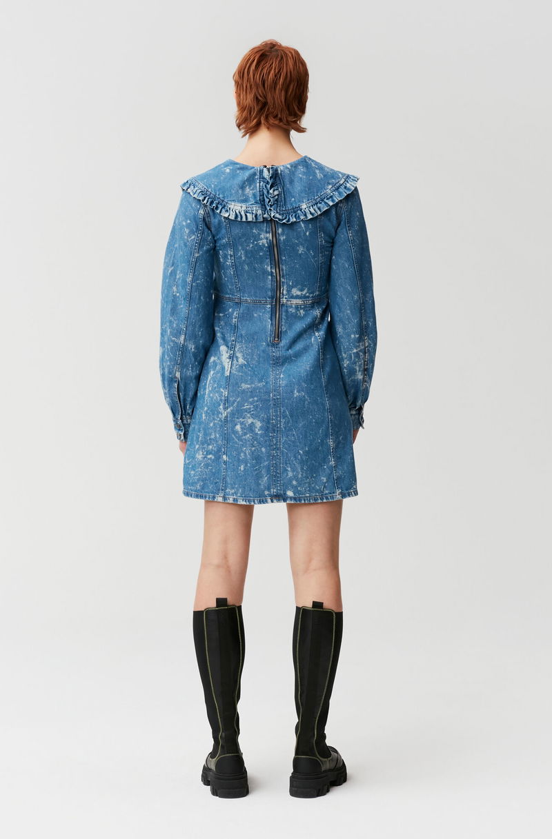 white christmas dresses Dark Wash V Neck Ruffle Sleeve Denim Mini Dress main image 0