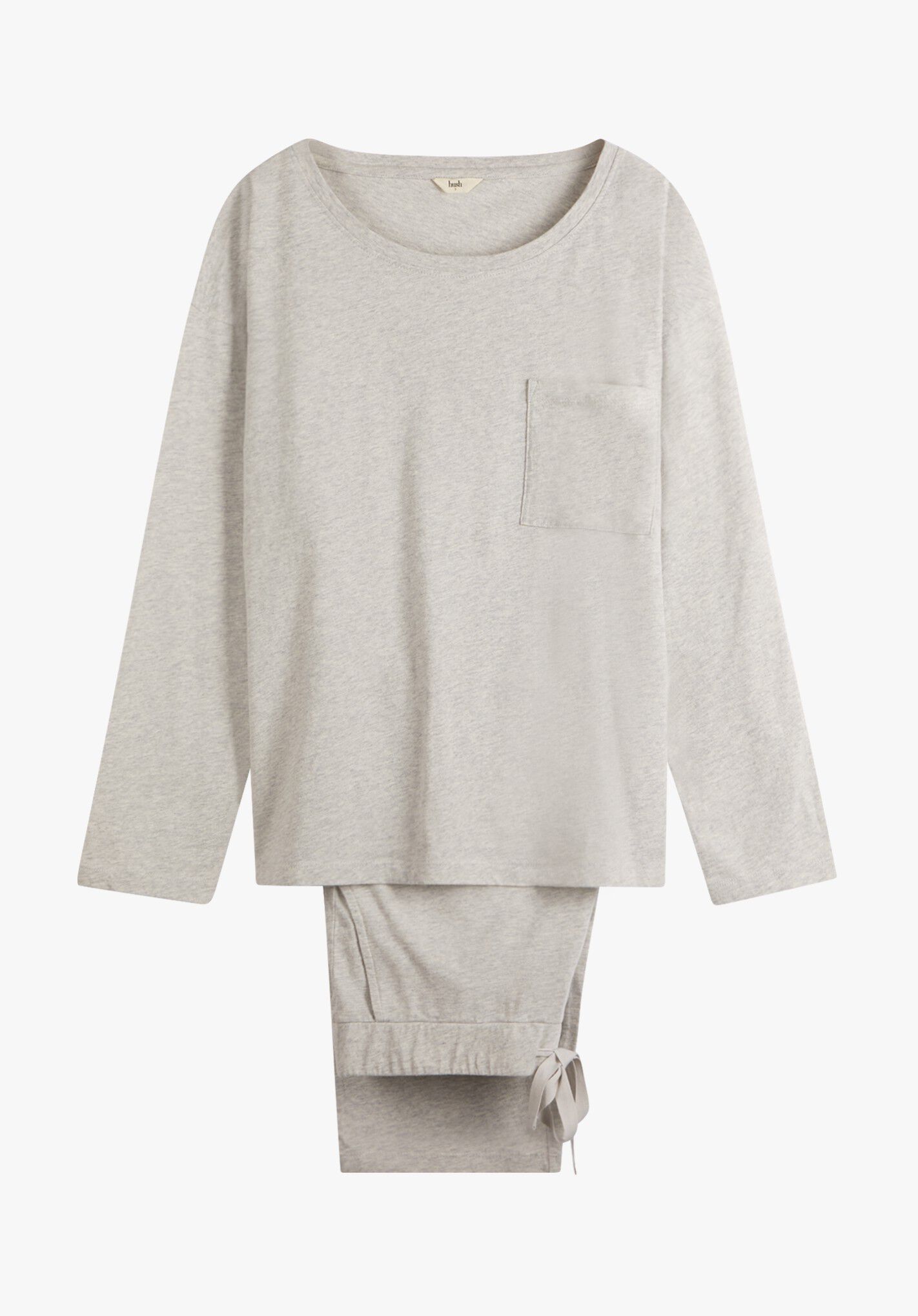 HUSH Maya Cotton Jersey Pyjamas in Palest Grey Marl | endource