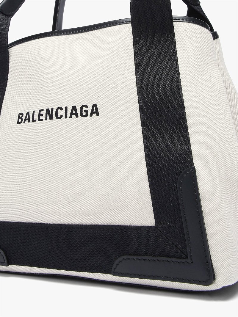 Black Cabas S logo-print leather-trim canvas tote bag