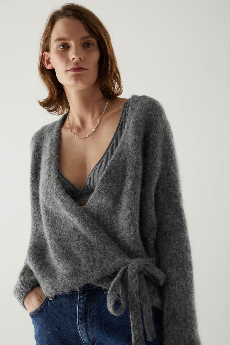 COS grey marl alpaca wool blend wrap cardigan extra large UK 14 vgc