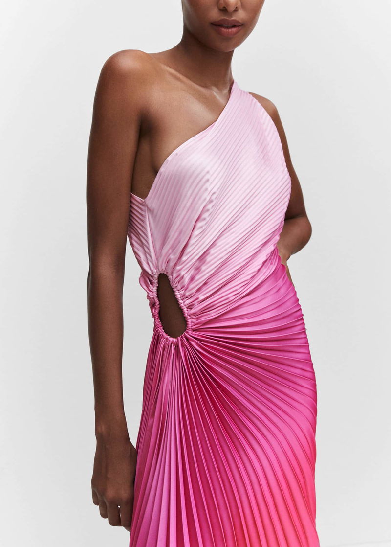 Mango Asymmetrical Pleated Dress In Fuchsia Endource