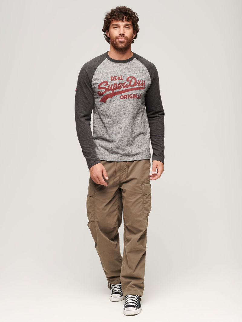 SUPERDRY Athletic Raglan Long Sleeve Top in Grey/Multi