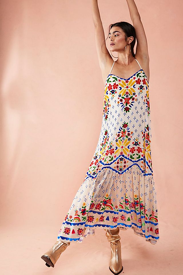 blue v neck maxi dress Sail to Sable Flutter Sleeve Eyelet Midi Dress
