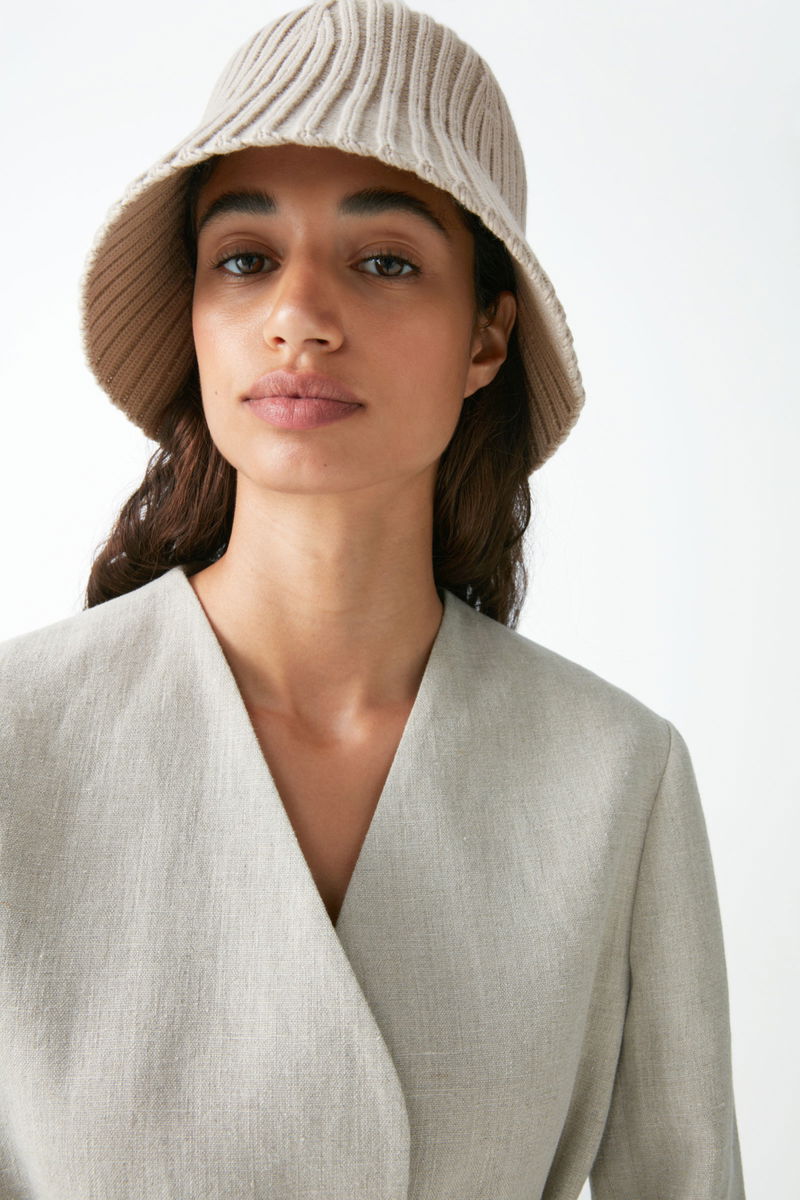 COS Merino Knit Bucket Hat in taupe | Endource