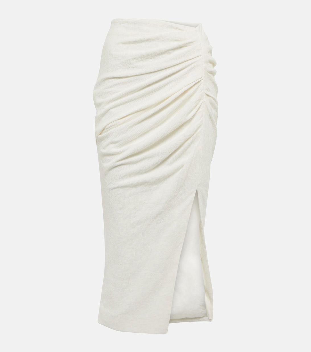 Hayden Midi Skirt - Low Waisted Asymmetrical Lace Midi Skirt in White