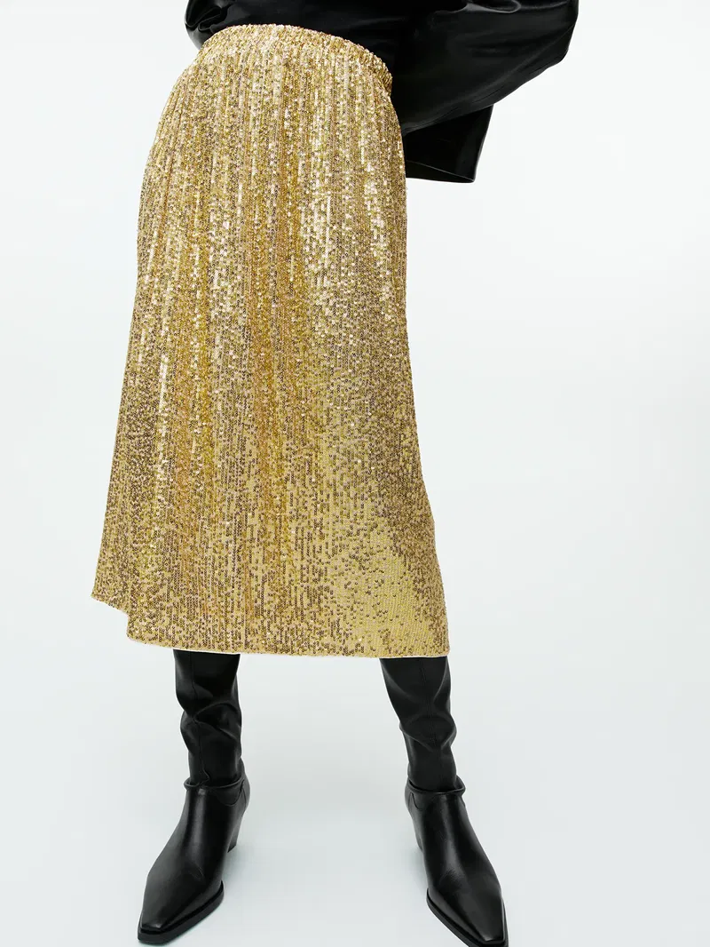 ARKET Sequin Skirt in Gold | Endource