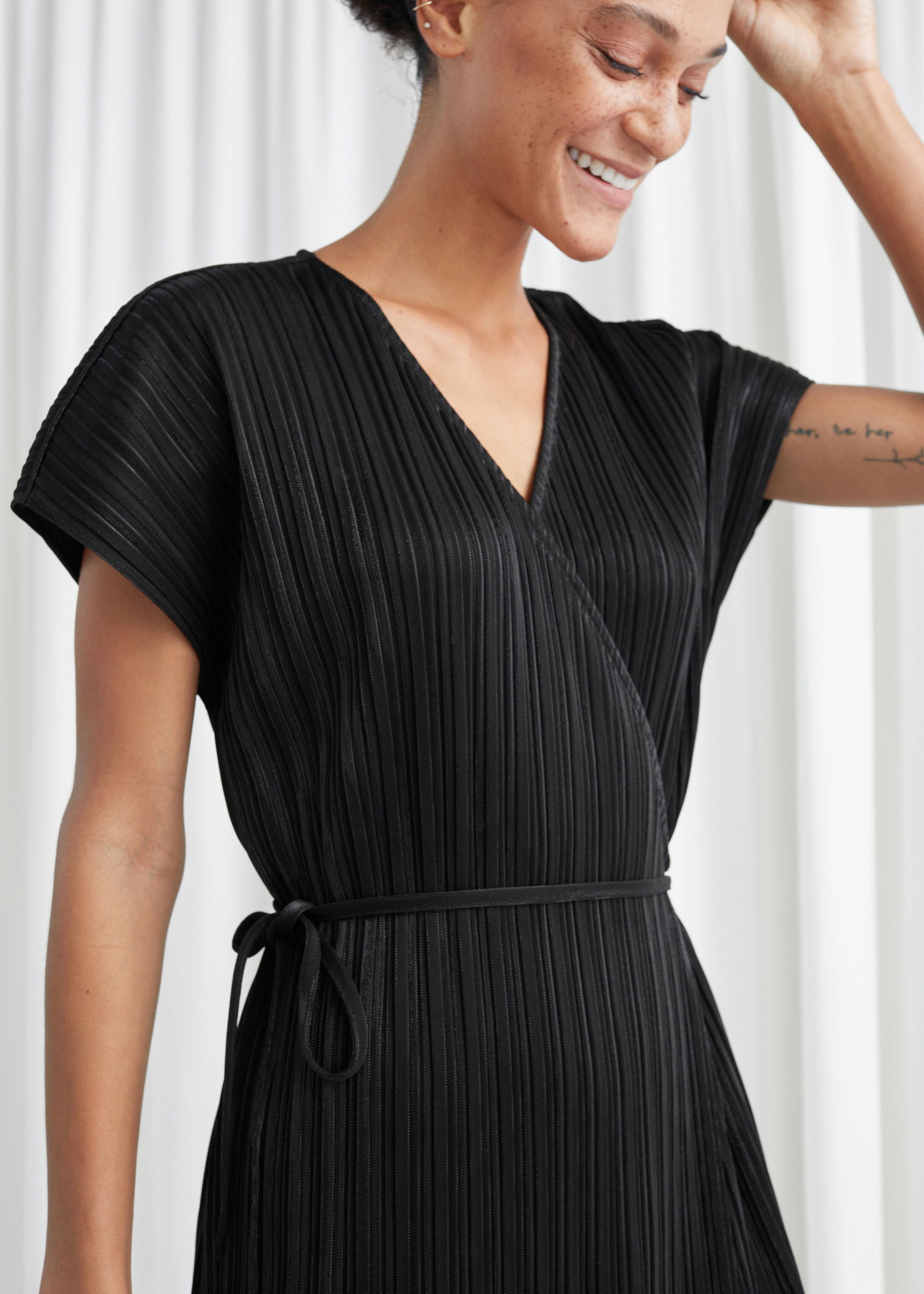 pliss pleated wrap dress Olivia Plisse Pleated Wrap Midi Dress