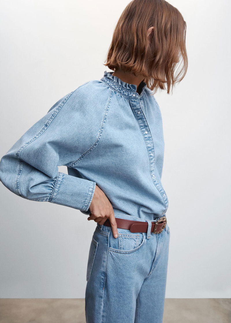 MANGO Puffed Sleeves Denim Shirt in Light Blue | Endource