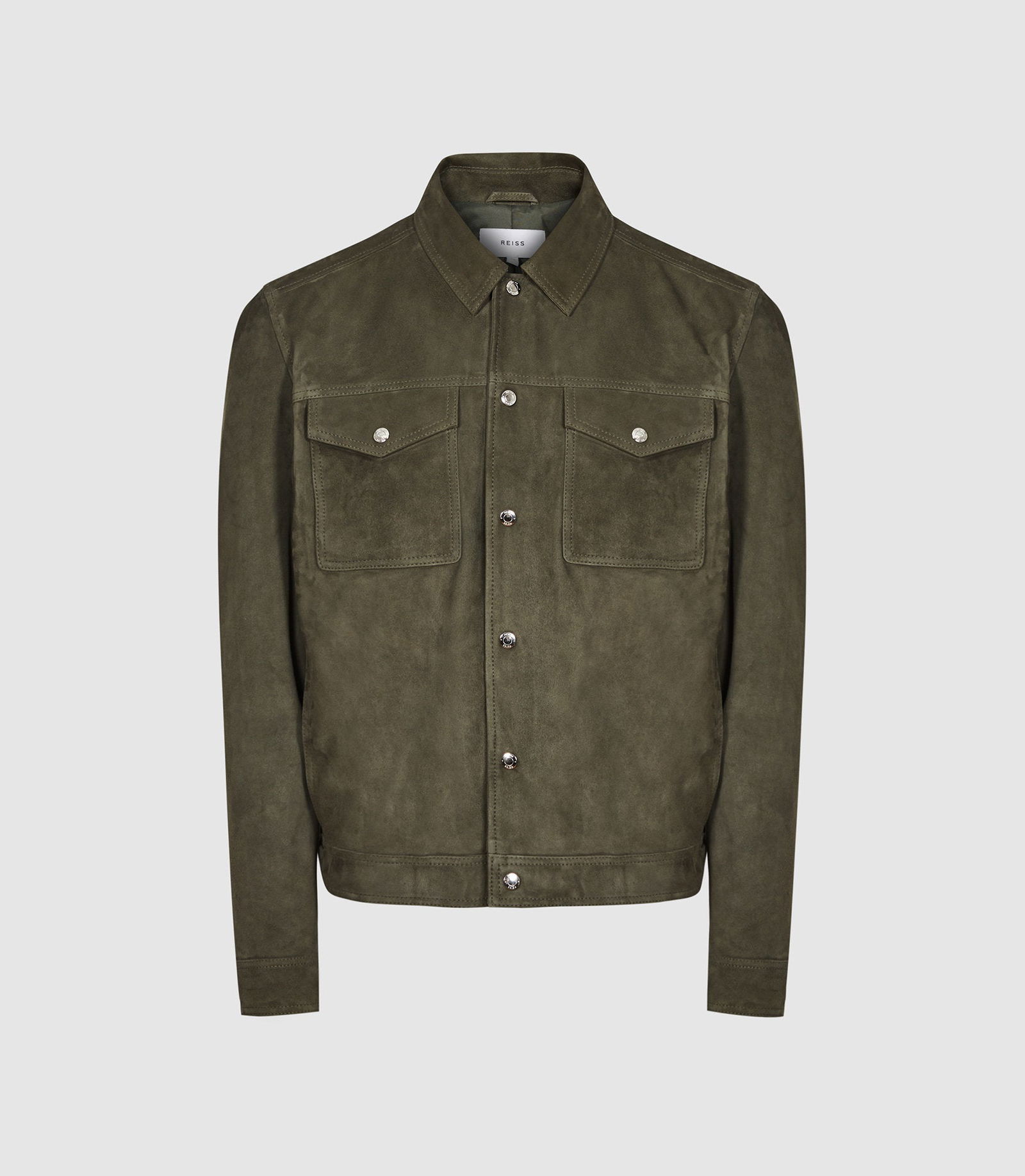 REISS Jagger Suede Trucker Jacket in Green | Endource