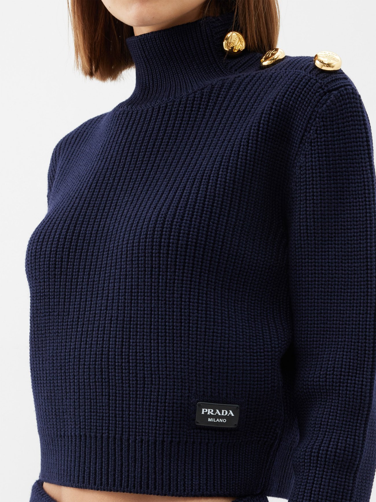 PRADA Cropped Ribbed-Knit Wool Sweater | endource