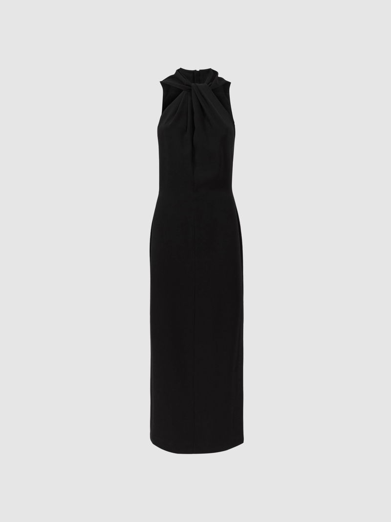 REISS Talulah Atelier Halter Neck Midi Dress in Black | Endource