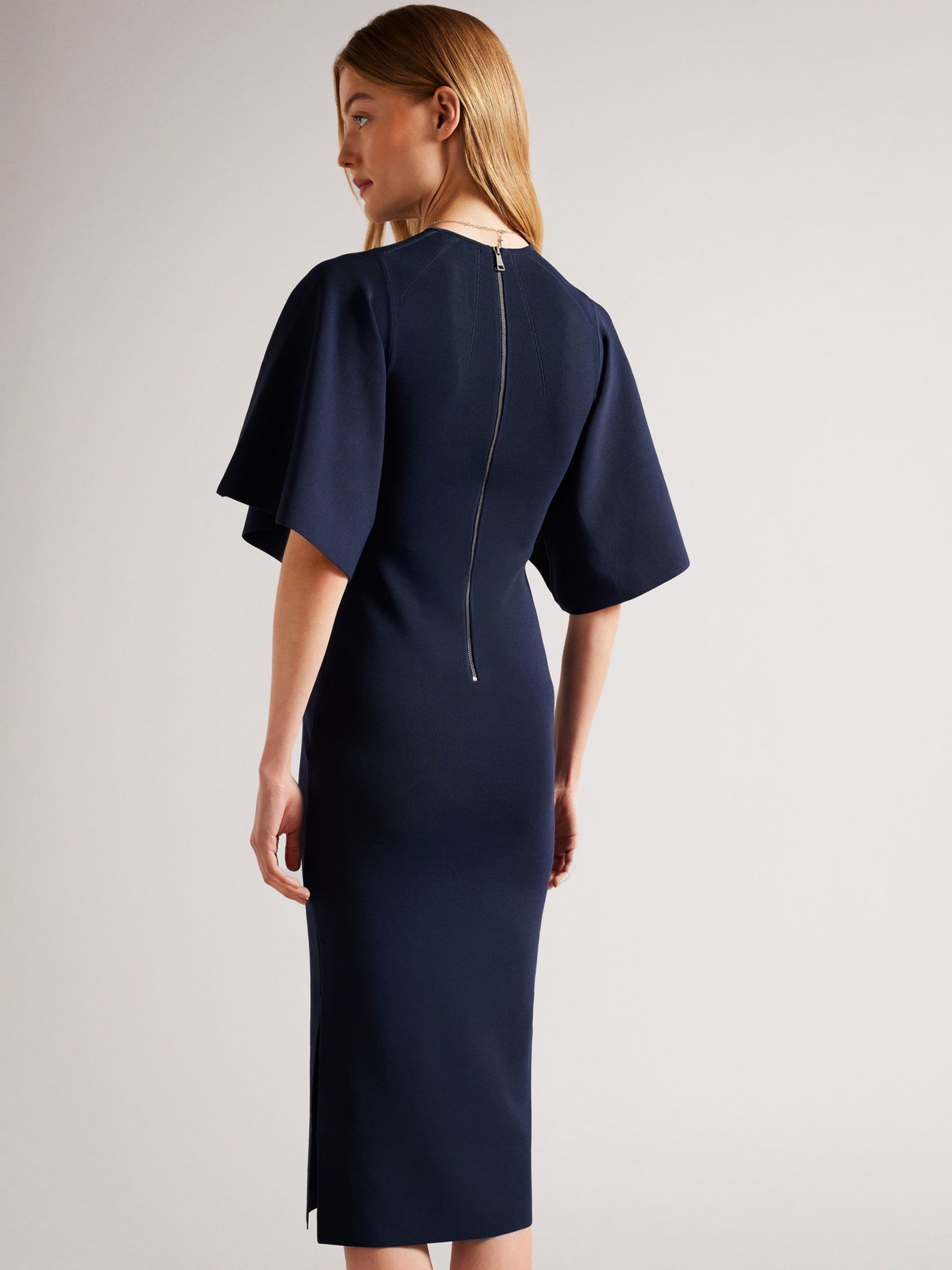 80% off TED BAKER Lounia Fluted Sleeve Knitted Bodycon Midi Dress