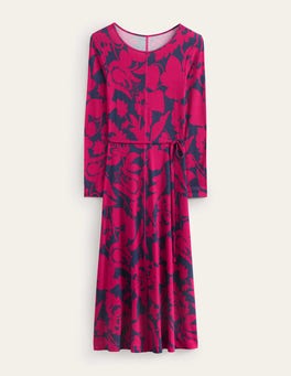 knee length dresses for ladies Sofia Trim Jersey Midi Dress-Navy main image 0