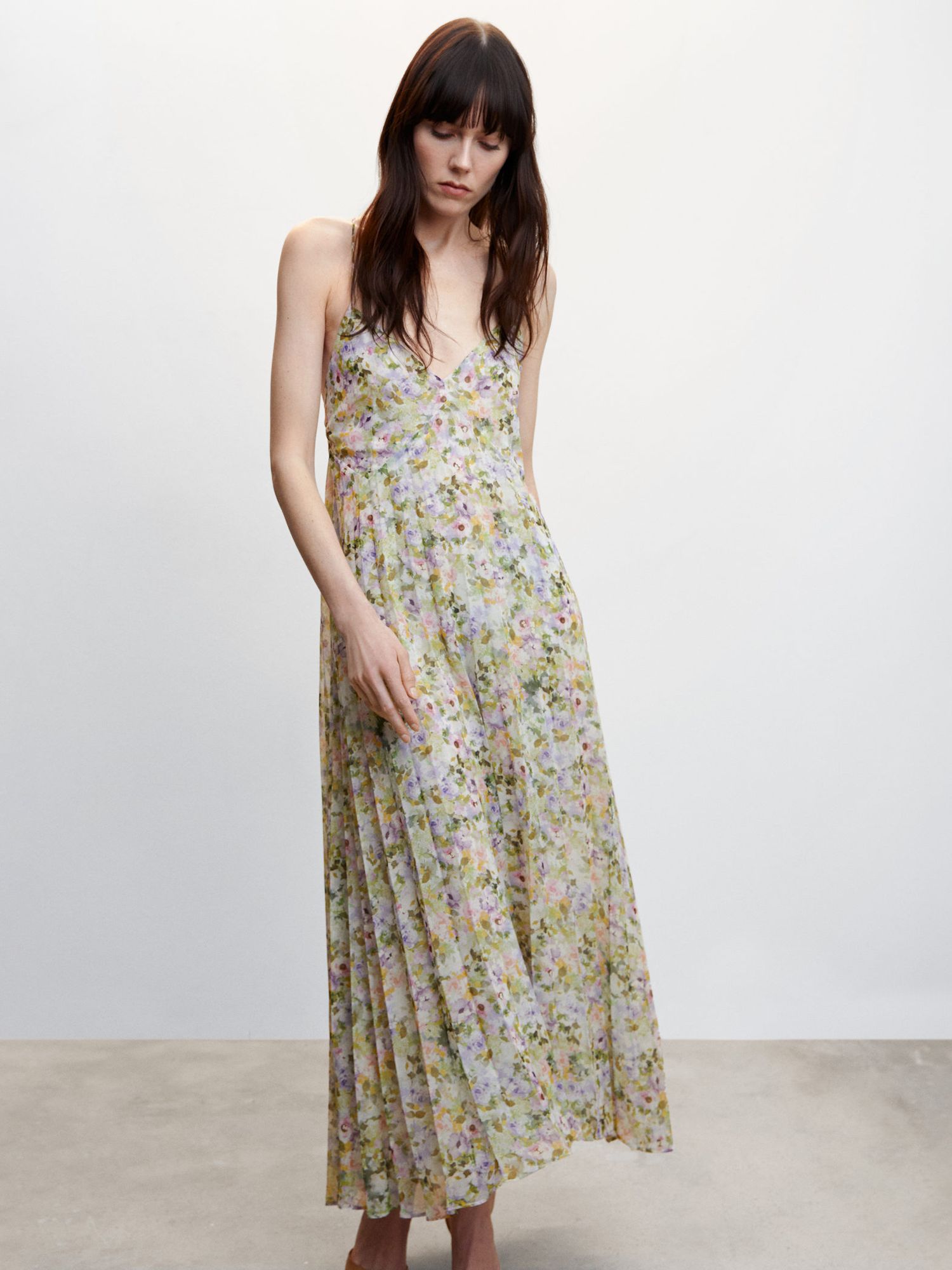 MANGO Holly Pleated Floral Maxi Dress | endource