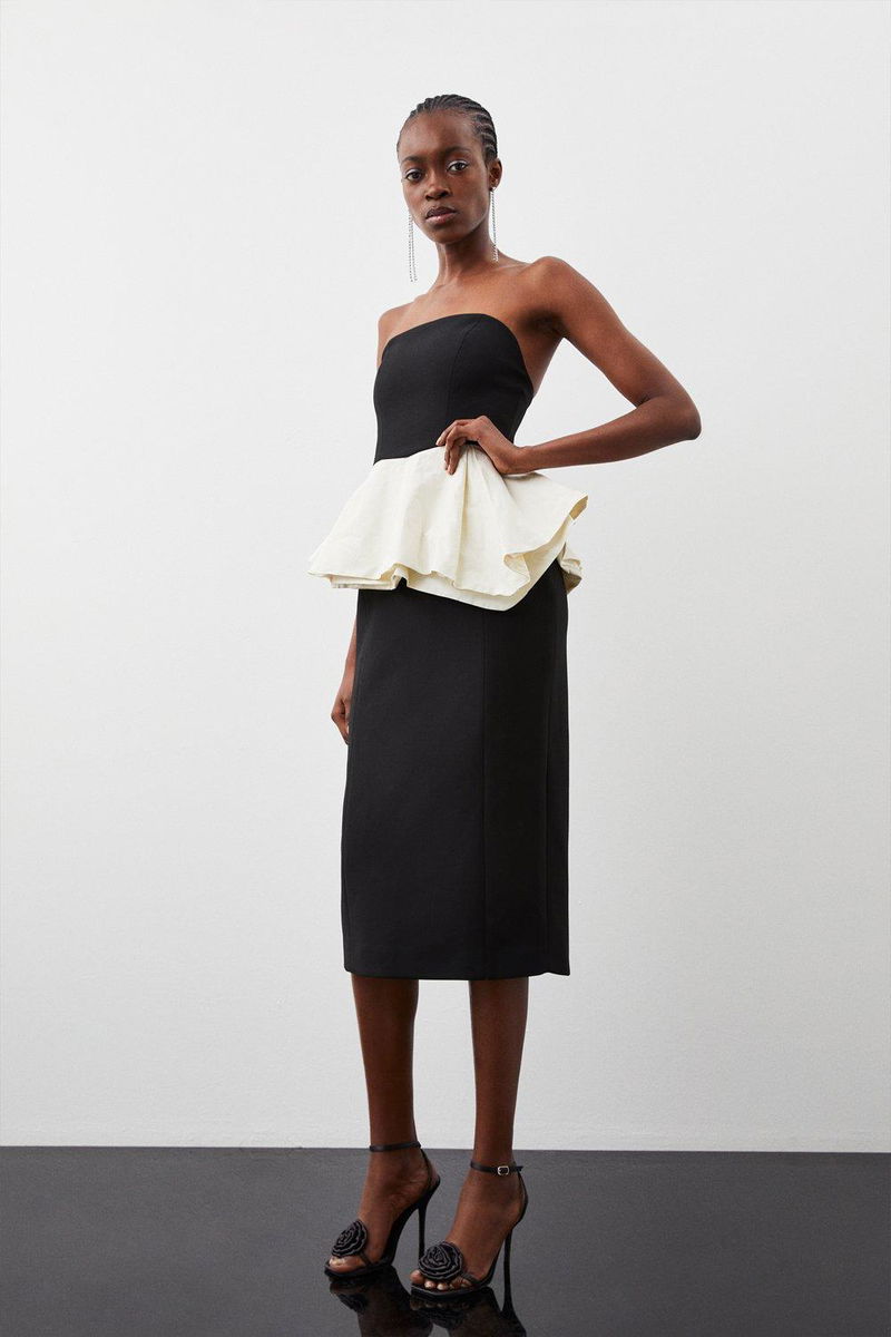 KAREN MILLEN Compact Stretch Double Ruffle Bandeau Midi Dress | endource