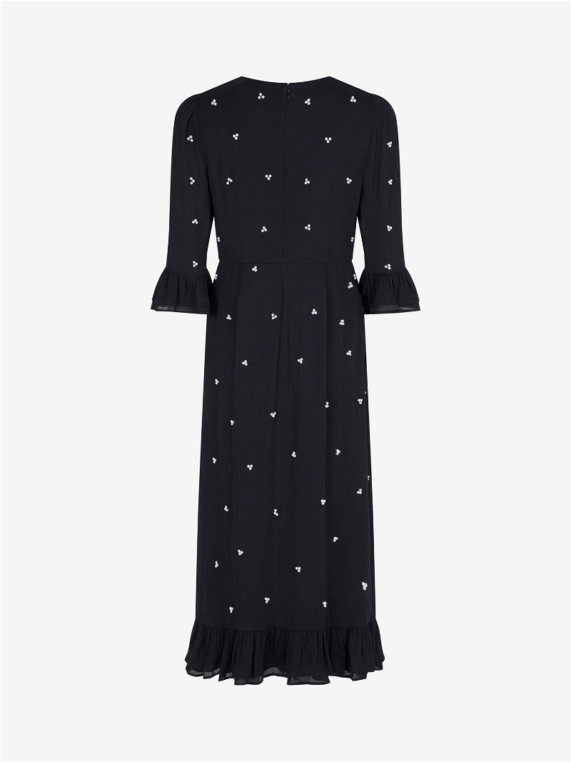 Mint Velvet Pearl Detail Midi Dress, Black, 6