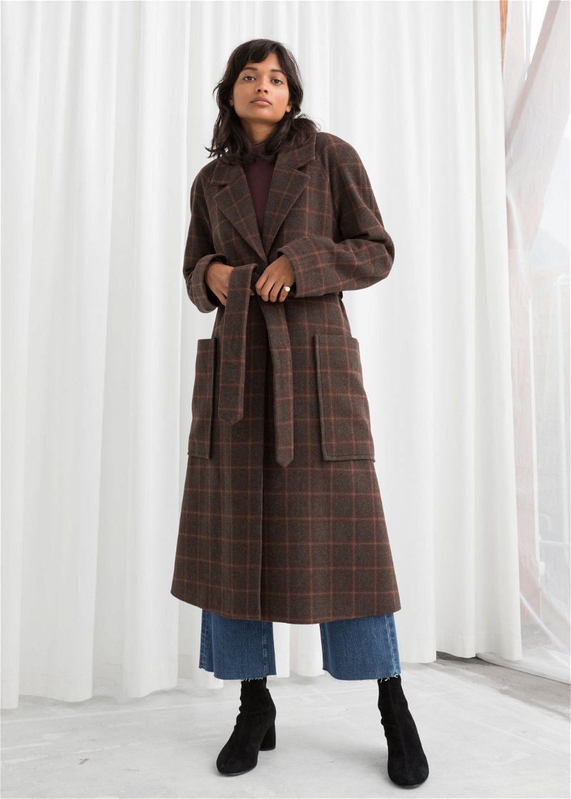 And Other Stories + Plaid Wool Blend Belted Long Coat